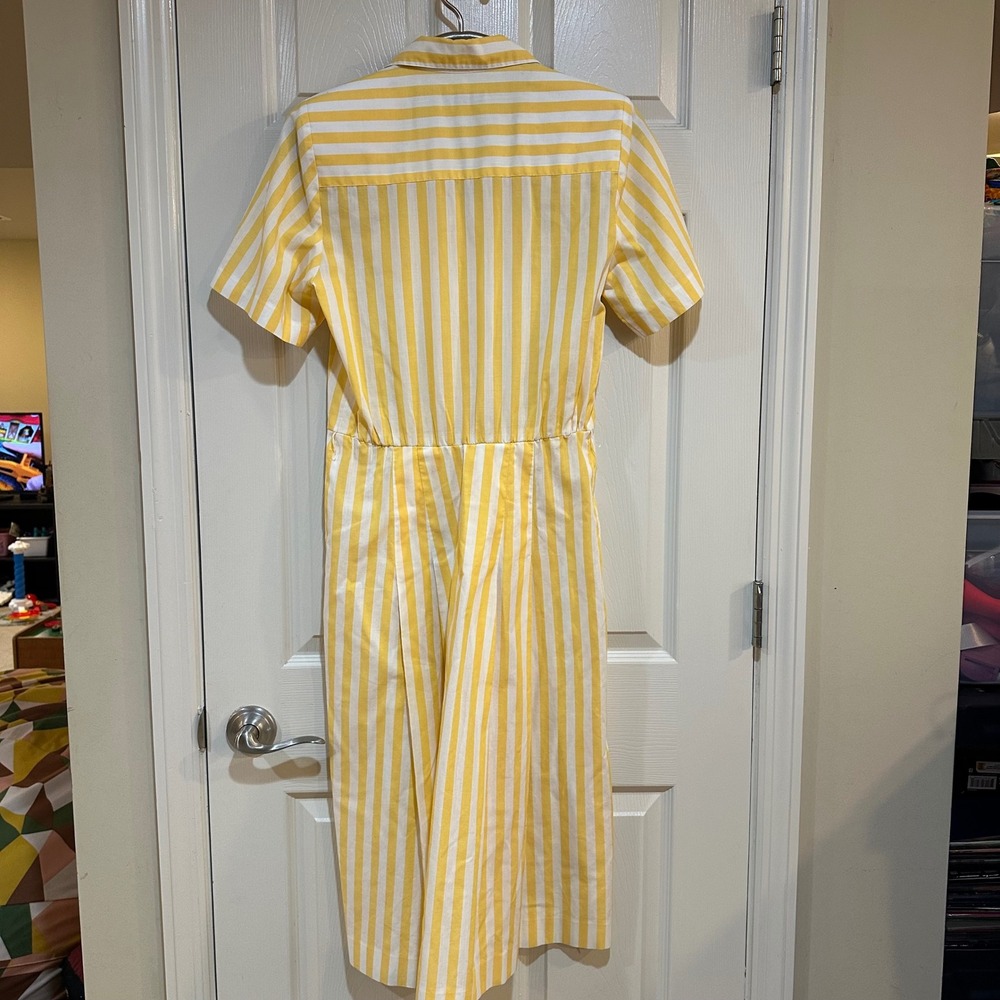 Vtg‎ Liz Claiborne Vintage Yellow White Striped Dress Petite 8 Button Front Midi - Picture 2 of 12